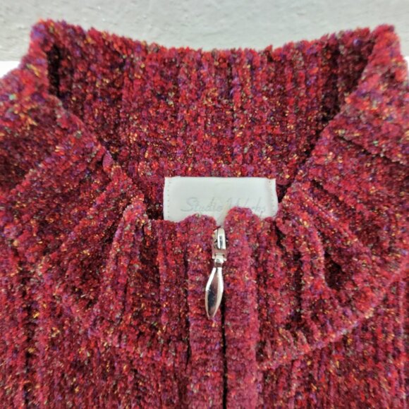 Vtg Studio Works Sweater Womens M Berry Solid Ribbed Soft Cardigan Knit Full Zip - Picture 5 of 12